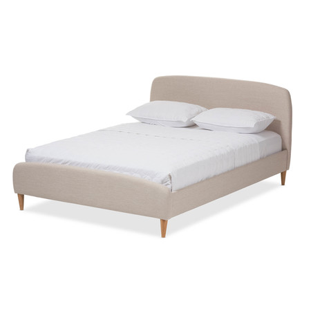 BAXTON STUDIO Mia Mid-Century Light Beige Upholstered Queen Size Platform Bed 135-7410